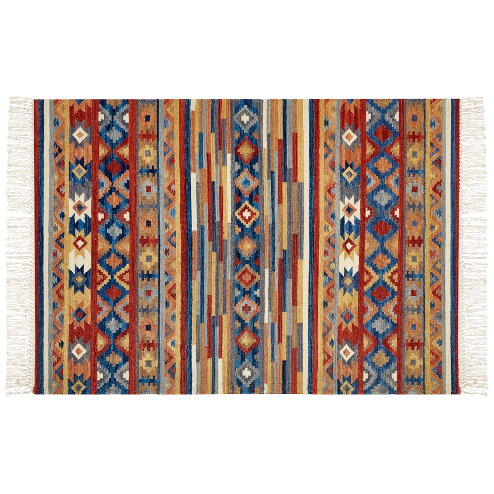 Tappeto di lana multicolore kilim a mano motivo etnico 160 x 230 cm soggiorno camera da letto