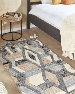 Tappeto Kilim multicolore in lana e cotone 80 x 150 cm Fatto a mano con motivo patchwork boho con frange