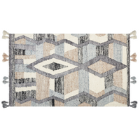 Tappeto Kilim multicolore in lana e cotone 80 x 150 cm Fatto a mano con motivo patchwork boho con frange