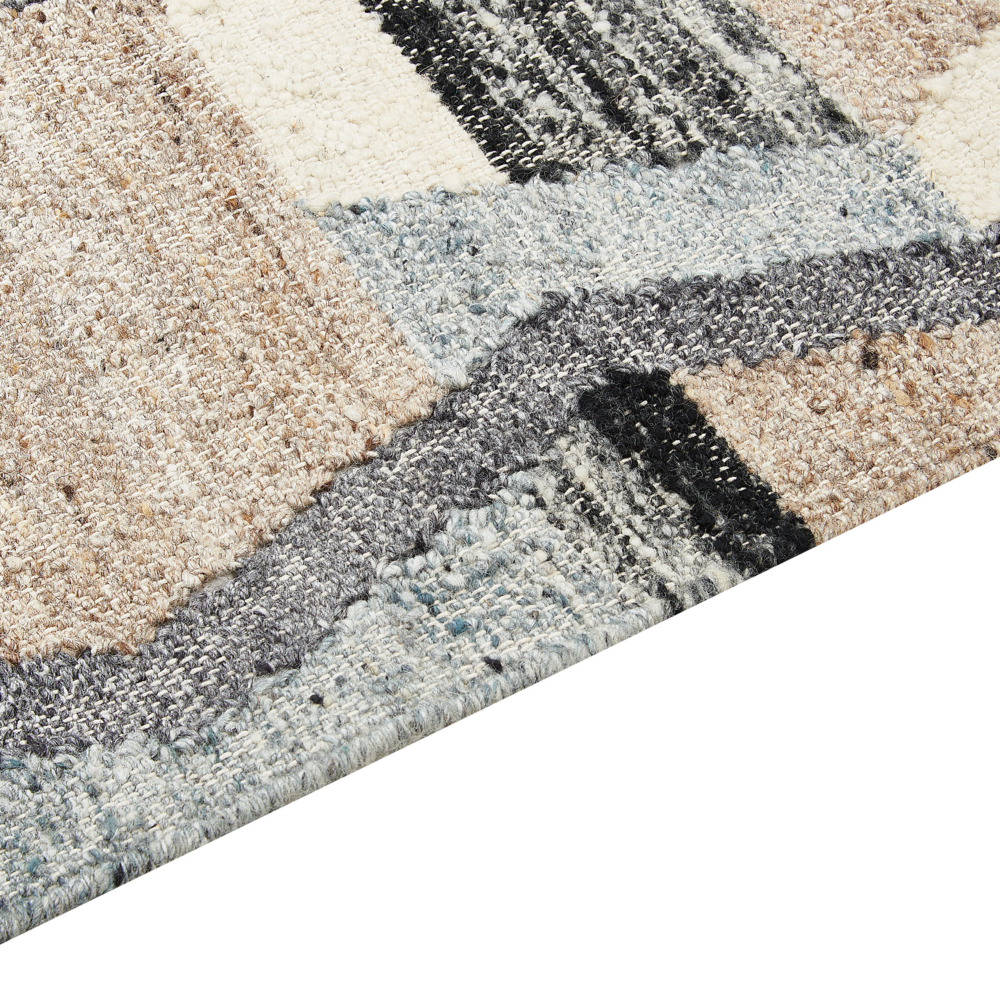 Tappeto Kilim multicolore in lana e cotone 200 x 300 cm Fatto a mano con motivo patchwork boho con frange