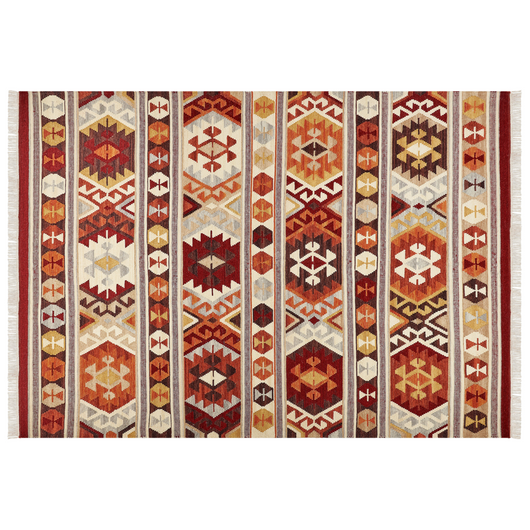 Tappeto Kilim multicolore in lana e cotone 200 x 300 cm Fatto a mano con motivo Boho e frange