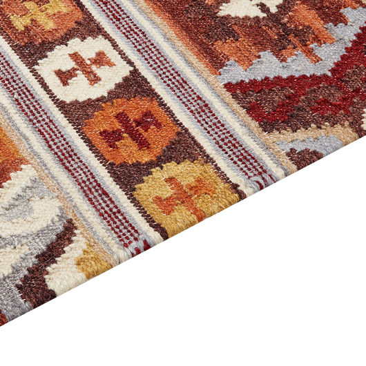 Tappeto Kilim multicolore in lana e cotone 200 x 300 cm Fatto a mano con motivo Boho e frange