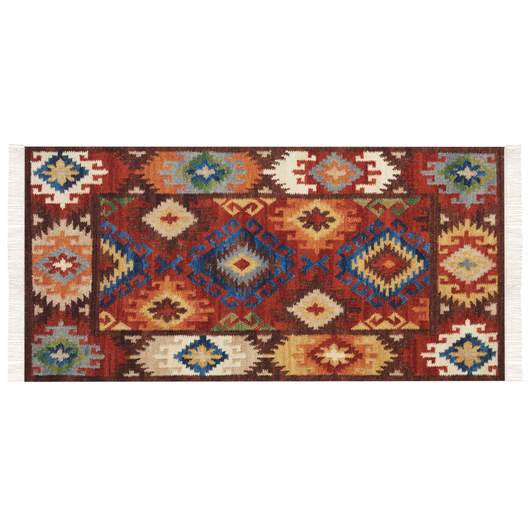 Tappeto di lana multicolore 80 x 150 cm kilim fatto a mano con nappe soggiorno camera da letto