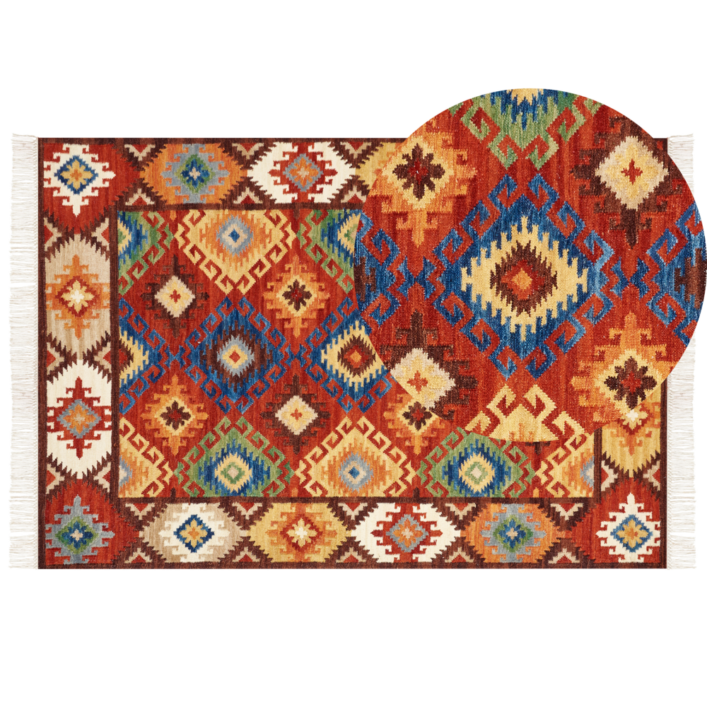 Tappeto di lana multicolore 160 x 230 cm kilim fatto a mano con nappe soggiorno camera da letto
