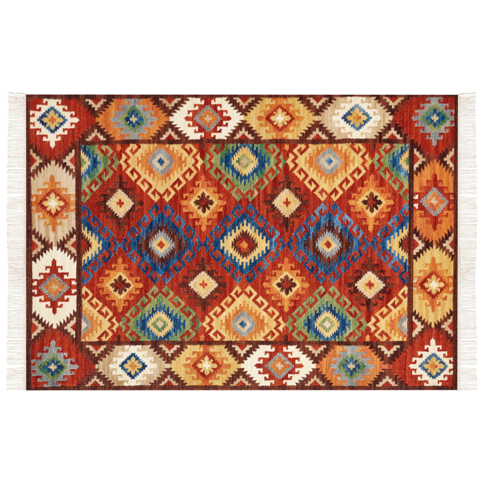 Tappeto di lana multicolore 160 x 230 cm kilim fatto a mano con nappe soggiorno camera da letto