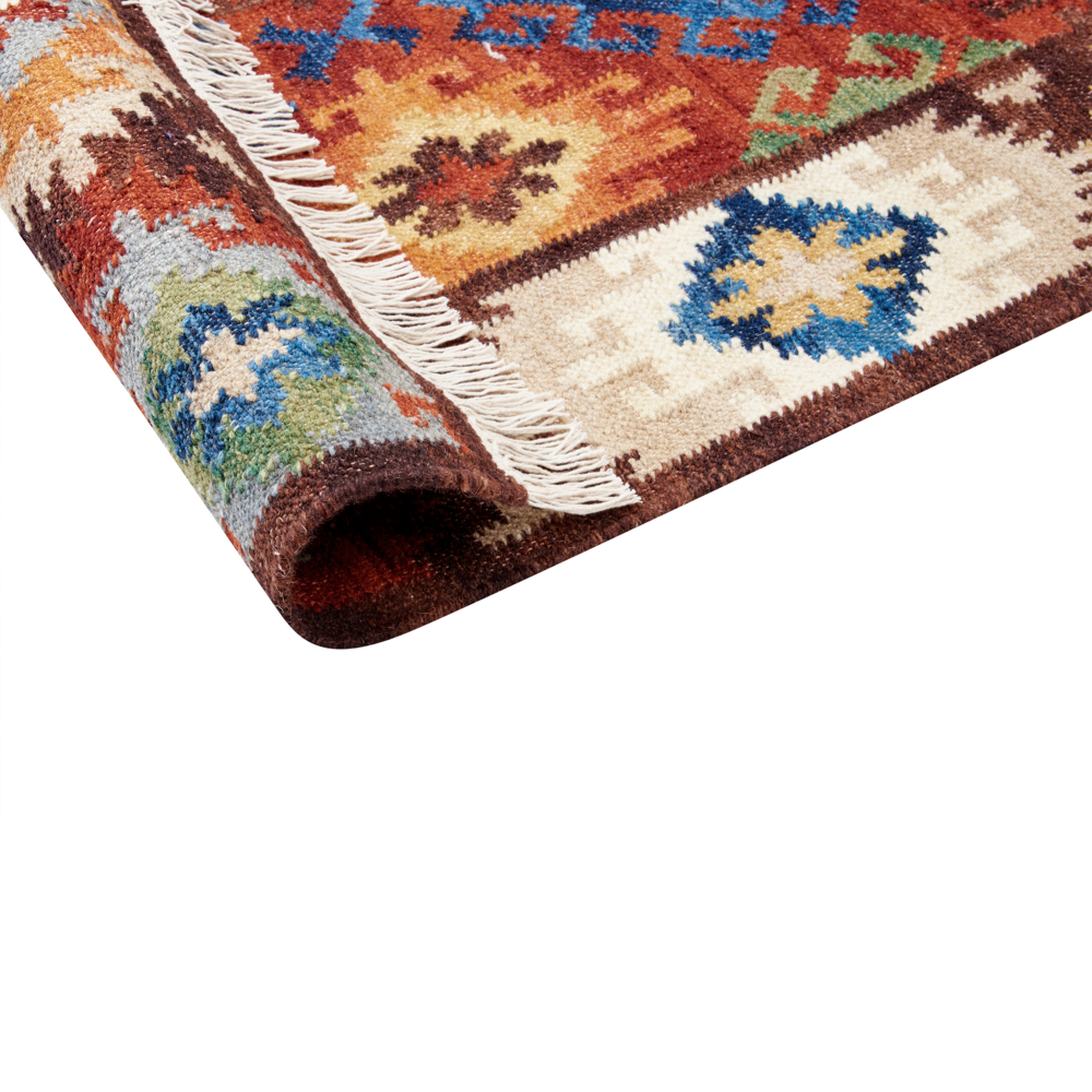 Tappeto di lana multicolore 160 x 230 cm kilim fatto a mano con nappe soggiorno camera da letto