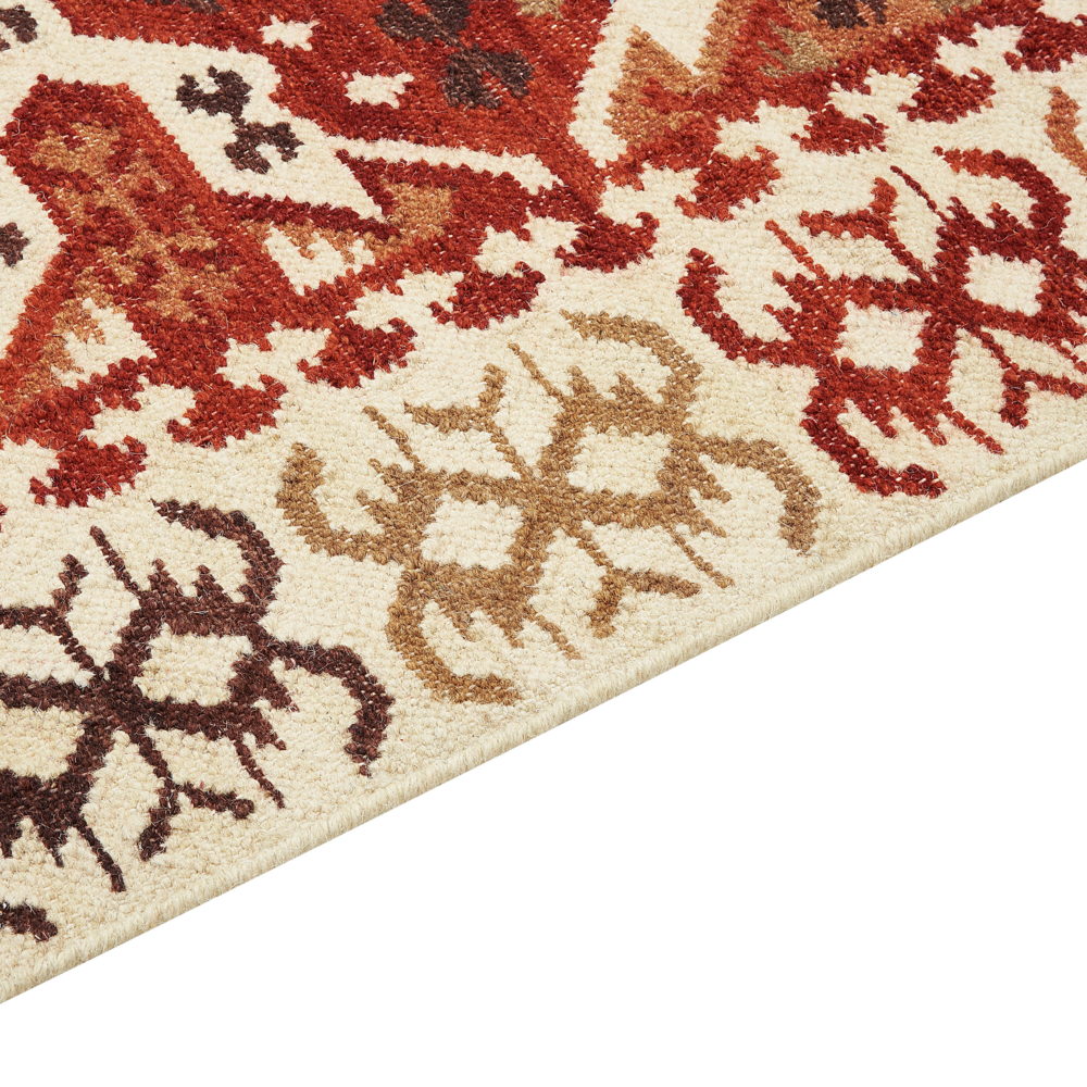 Tappeto Kilim multicolore in lana e cotone 160 x 230 cm Fatto a mano con motivo patchwork Boho e frange.
