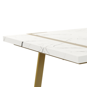 Tavolo da pranzo effetto marmo MDF 90 x 200 cm Piano in metallo gambe dorate 6 posti a sedere rettangolare Glamour