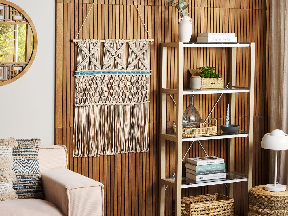 Decorazione da parete Decorazione da appendere in cotone beige e blu Soggiorno in stile rustico Boho