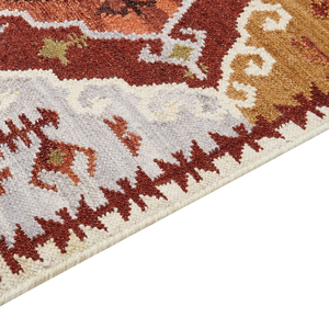 Tappeto Kilim multicolore in lana e cotone 200 x 300 cm Fatto a mano con motivo Boho e frange