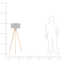 Lampada da Terra Policotone Grigio 142H cm Rovere Legno Chiaro Gambe Treppiede Paralume Tamburo Moderno