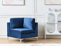 Divano ad angolo a 1 posto in velluto blu marino Modulo con gambe in metallo argento Stile glamour