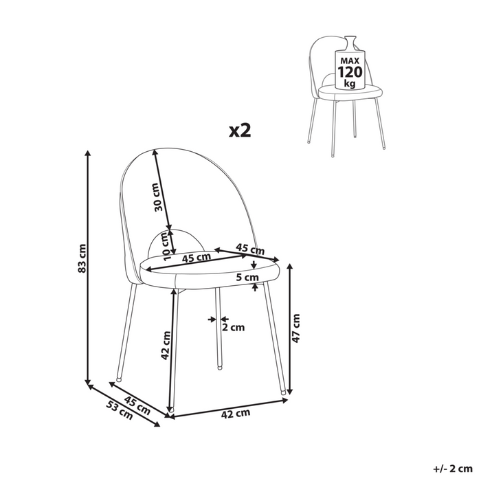 Set di 2 sedie da pranzo rivestimento in tessuto beige gambe nere glamour retrò