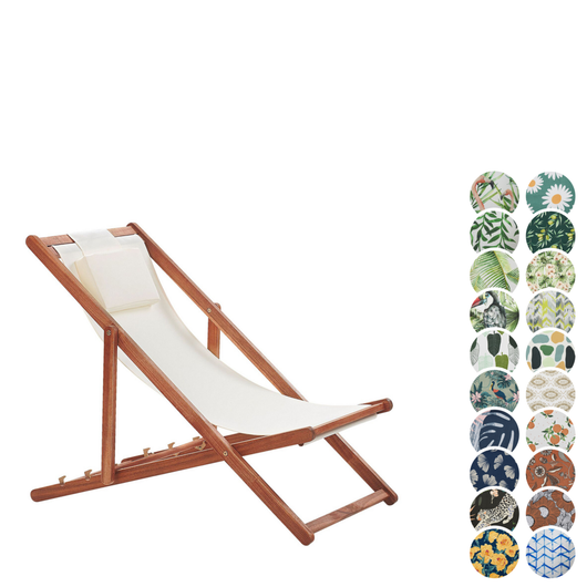 Sdraio da Giardino in Legno D'acacia Chiaro con 2 Federe in Tessuto Bianco reclinabile pieghevole struttura in legno di acacia