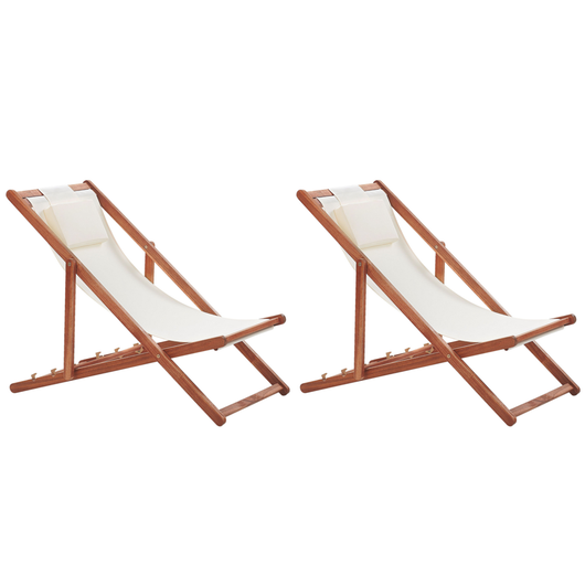 Sedia a sdraio da giardino in tessuto beige cuscino poggiatesta sedile reclinabile pieghevole struttura in legno di acacia