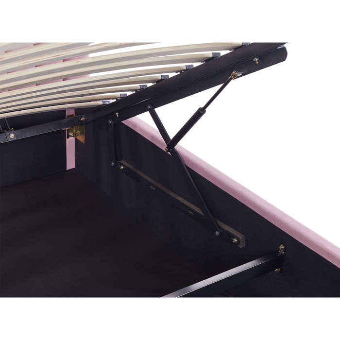 Letto con Contenitore in Velluto Rosa, Misura Singola 90 x 200 cm , Design Minimalista Retro con Testiera a Mezza Luna e Contenitore