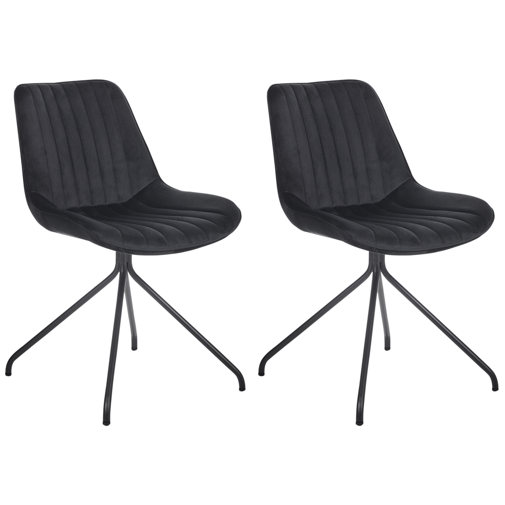 Set di 2 sedie da pranzo imbottite in velluto nero Sedia da sala da pranzo per interni con gambe in acciaio Decor