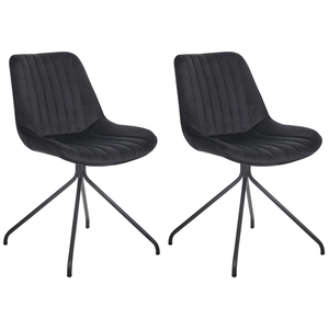 Set di 2 sedie da pranzo imbottite in velluto nero Sedia da sala da pranzo per interni con gambe in acciaio Decor
