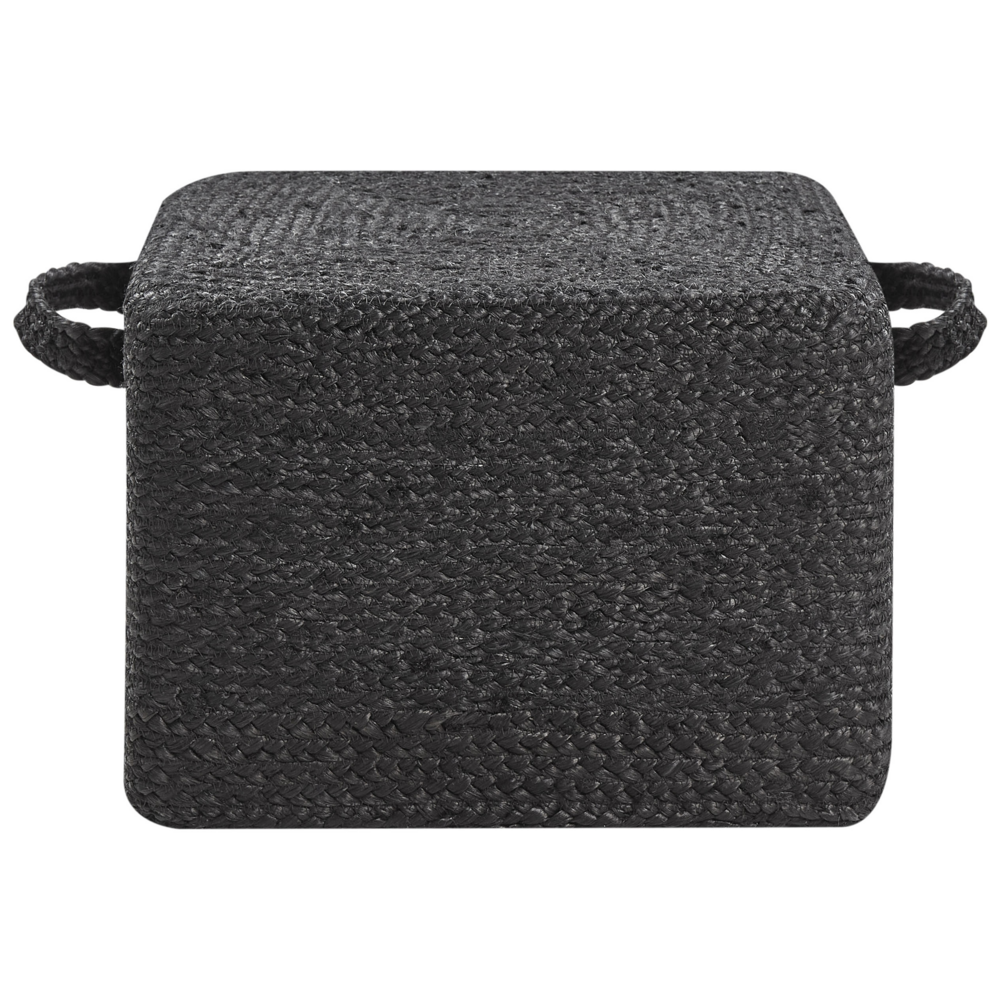 Pouf in juta naturale nero 45 x 45 cm pouf imbottitura in EPS maniglie accessorio boho