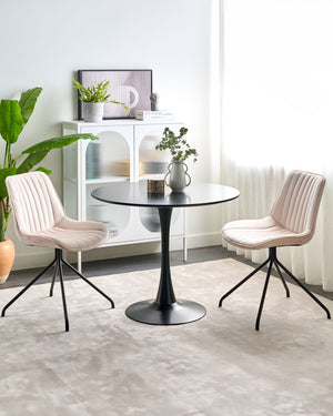 Set di 2 sedie imbottite in velluto beige senza braccioli con base a croce sala da pranzo per interni con gambe in acciaio