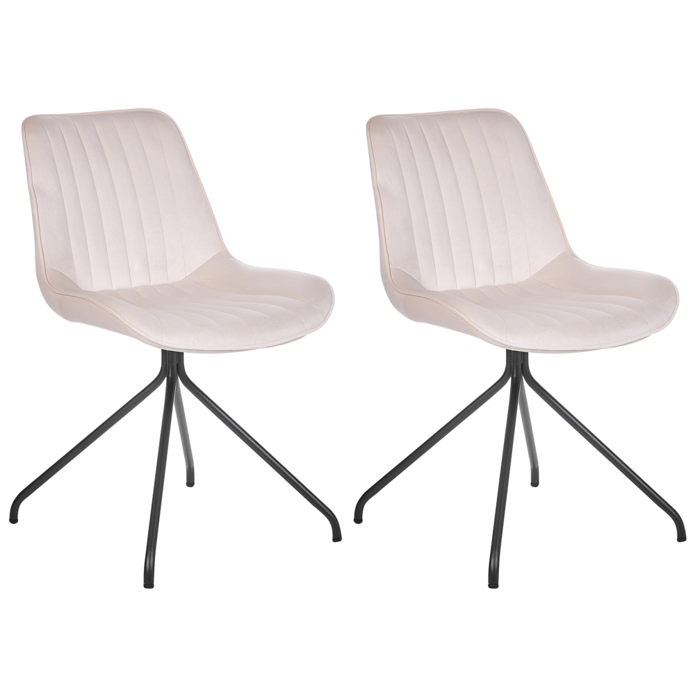 Set di 2 sedie imbottite in velluto beige senza braccioli con base a croce sala da pranzo per interni con gambe in acciaio