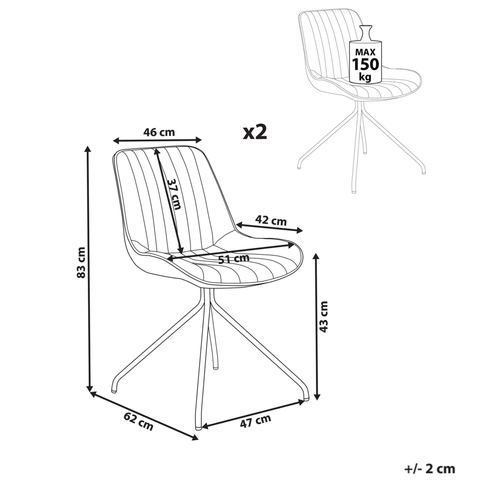 Set di 2 sedie imbottite in velluto beige senza braccioli con base a croce sala da pranzo per interni con gambe in acciaio