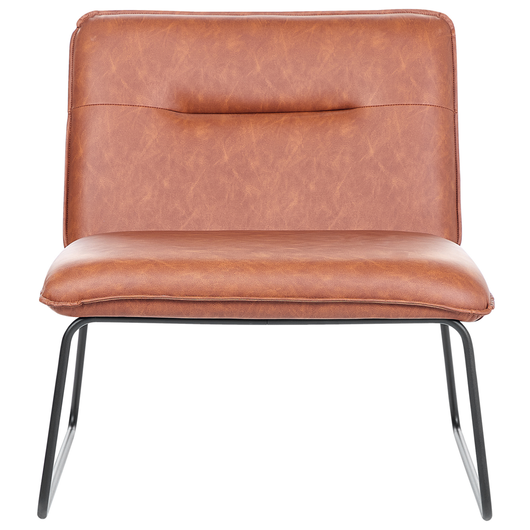 Sedia senza braccioli Marrone Rivestimento in finta pelle PU Seduta ampia Design vintage Struttura in metallo nero