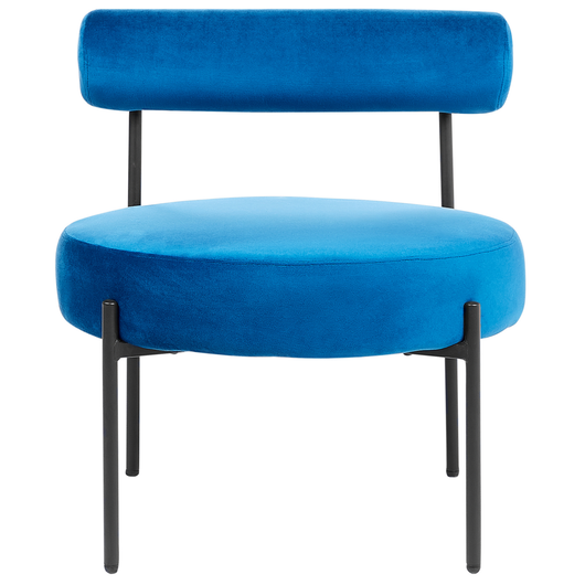 Sedia senza braccioli Rivestimento in velluto blu marino Seduta rotonda Design vintage Struttura in metallo nero