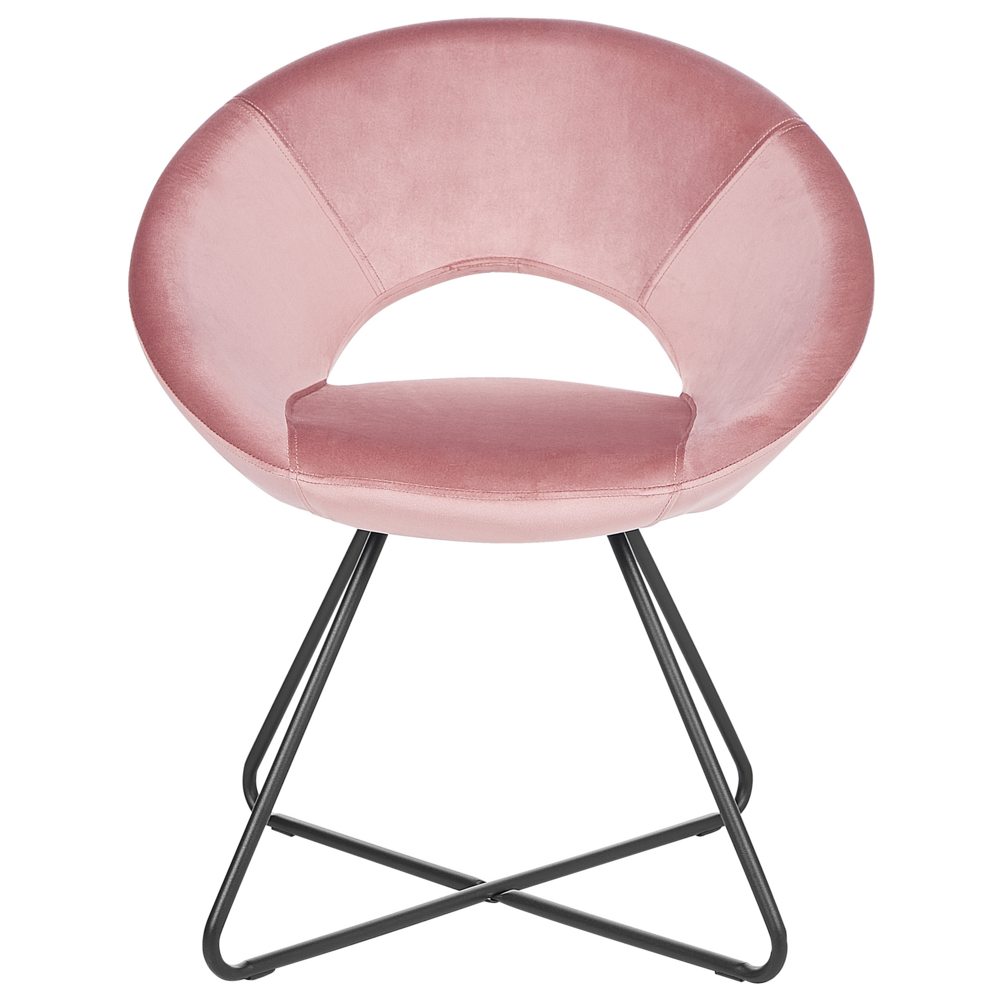 Poltrona Tappezzata in velluto rosa Senza braccioli Base a croce nera Struttura in acciaio Design retrò