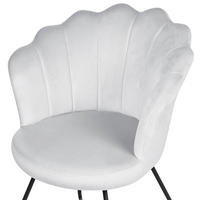 Sedia senza braccioli Rivestimento in velluto grigio Schienale a conchiglia Design classico vintage Struttura in metallo nero