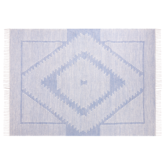 Tappeto in cotone e lana con nappe bianco blu 140 x 200 cm soggiorno camera da letto