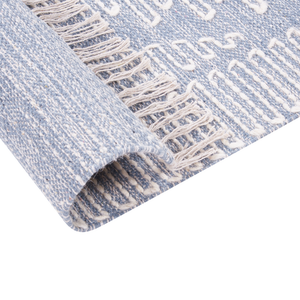 Tappeto in cotone e lana con nappe bianco blu 160 x 230 cm soggiorno camera da letto