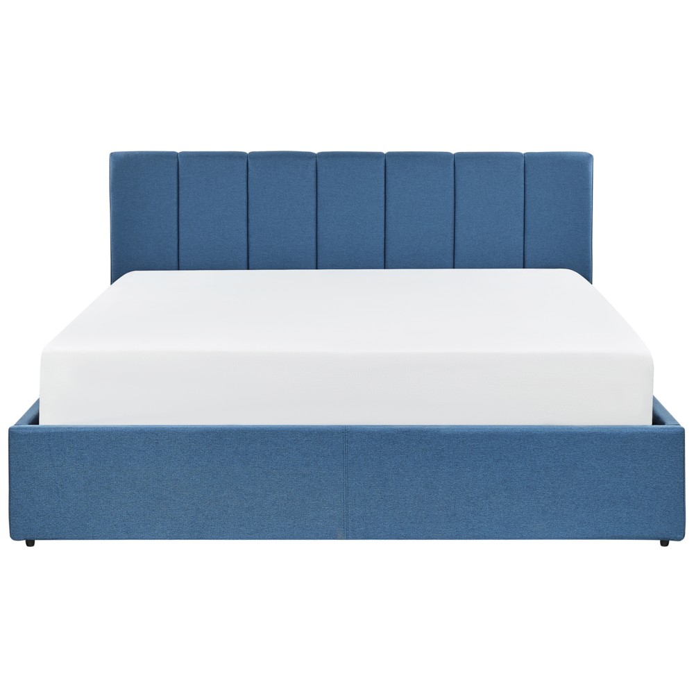 Letto contenitore Rivestimento in tessuto blu 160 x 200 cm con testiera a doghe