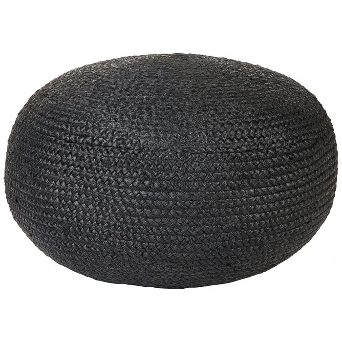 Pouf rotondo in iuta EPS con perline 45 x 45 x 30 cm nero ottoman in stile boho accessorio per la casa