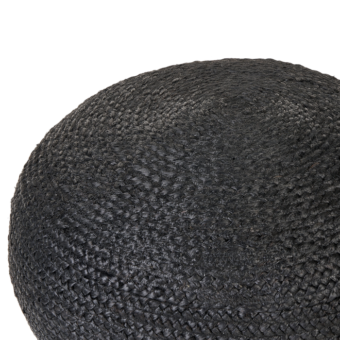 Pouf rotondo in iuta EPS con perline 45 x 45 x 30 cm nero ottoman in stile boho accessorio per la casa