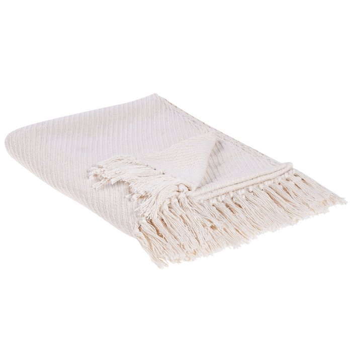 Coperta plaid beige in cotone con frange fatta a mano 125 x 150 cm soggiorno camera da letto divano