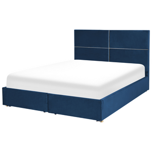 Letto con rete in velluto blu marino dorato 180 x 200 cm cassetti contenitori