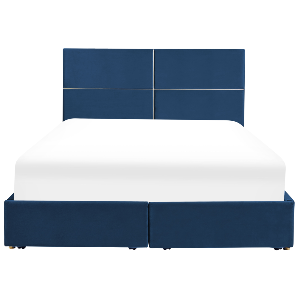 Letto con rete in velluto blu marino dorato 180 x 200 cm cassetti contenitori