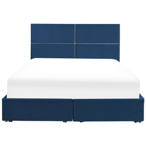 Letto con rete in velluto blu marino dorato 180 x 200 cm cassetti contenitori