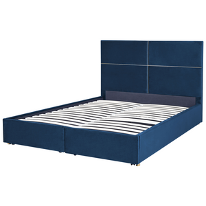 Letto con rete in velluto blu marino dorato 180 x 200 cm cassetti contenitori