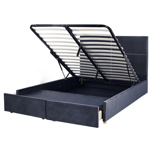 Letto con rete in velluto nero dorato 160 x 200 cm cassetti contenitori