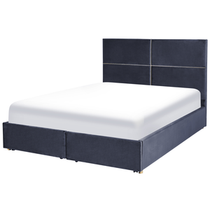 Letto con rete in velluto nero dorato 160 x 200 cm cassetti contenitori