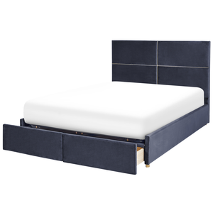 Letto con rete in velluto nero dorato 160 x 200 cm cassetti contenitori