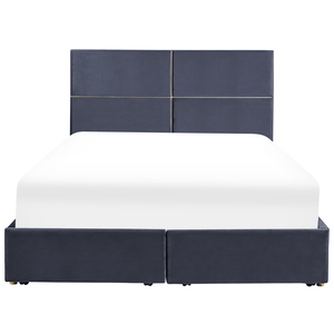 Letto con rete in velluto nero dorato 160 x 200 cm cassetti contenitori