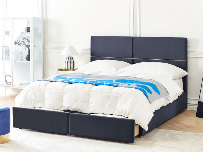 Letto con rete in velluto nero  dorato 180 x 200 cm cassetti contenitori