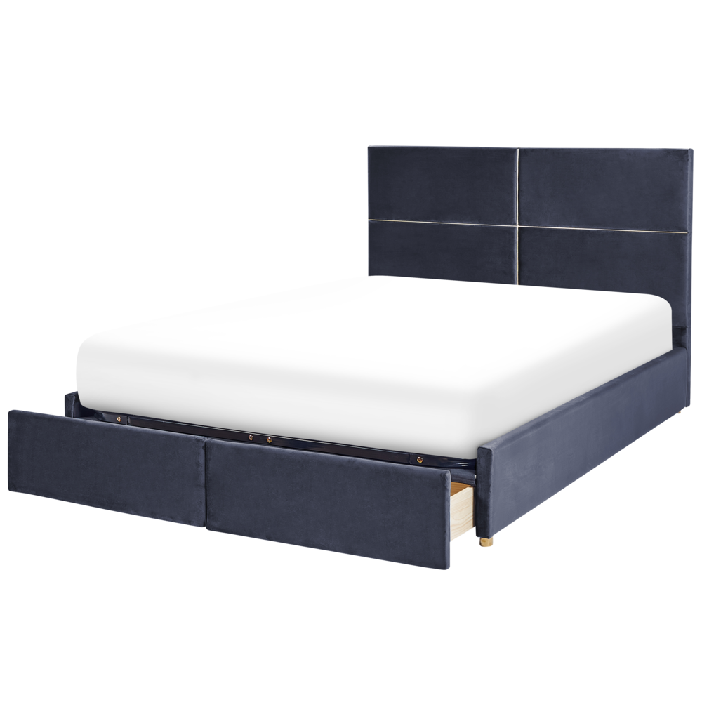 Letto con rete in velluto nero  dorato 180 x 200 cm cassetti contenitori