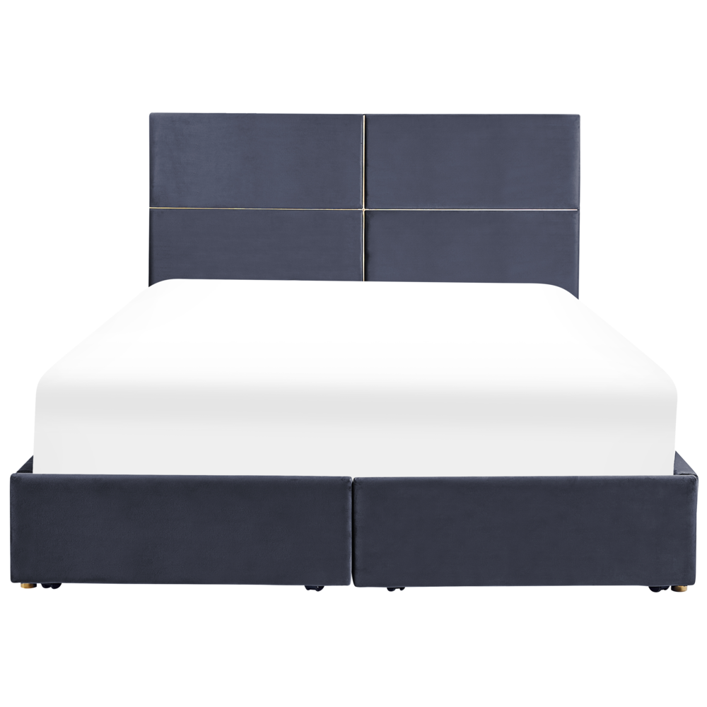 Letto con rete in velluto nero  dorato 180 x 200 cm cassetti contenitori