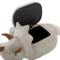 Animale Triceratopo Sgabello per bambini Tessuto in poliestere grigio chiaro Gambe in legno imbottite contenitore Poggiapiedi cameretta
