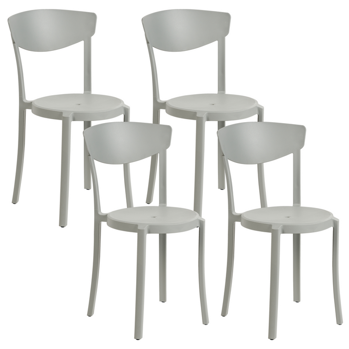 Set di 4 sedie moderne da interno ed esterno in plastica di colore grigio chiaro stile moderno contemporaneo