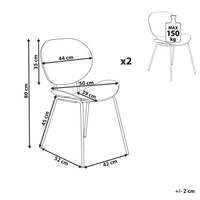 Set di 2 sedie da pranzo in materiale sintetico bianco e gambe metallo stile moderno soggiorno cucina